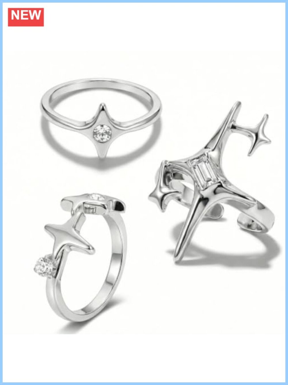 3 Pc Vintage Silver Tone Adjustable Open Band Knuckle Rings Set